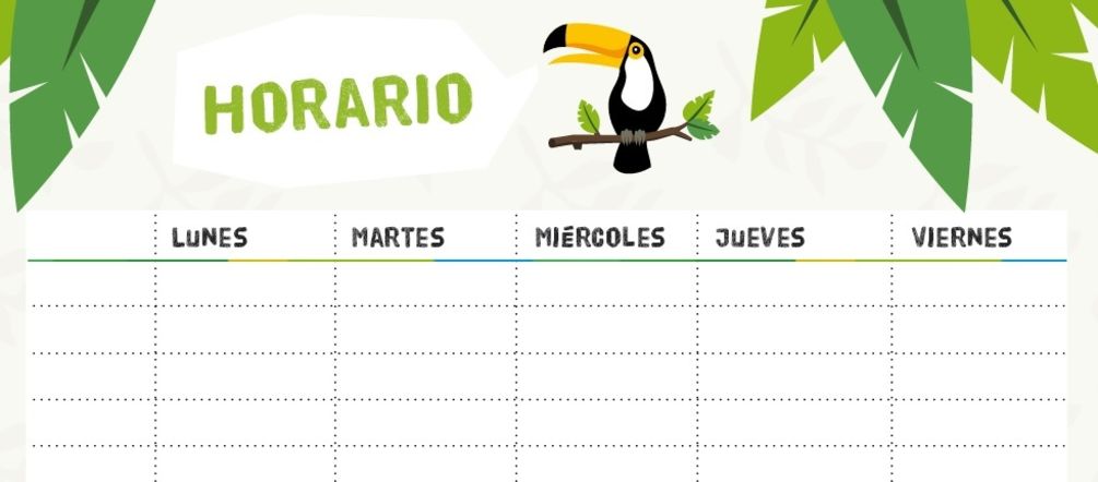 Así se ve el horario escolar de Salva la Selva Plantilla para imprimir el horario escolar de Salva la Selva
